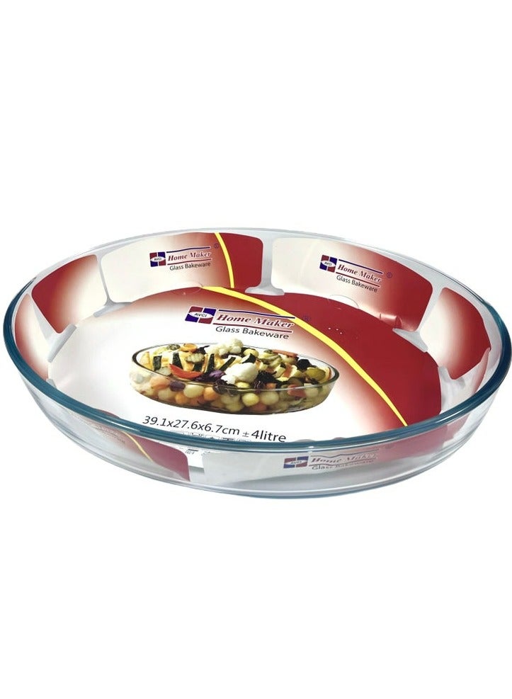 Homemaker Elegant Turkish-Made Oval Glass Baking Dish – 4L Capacity, 39.1x27.6cm, 6.7cm Height – Crystal Clear, Oven-Safe & Premium Quality - Image 4