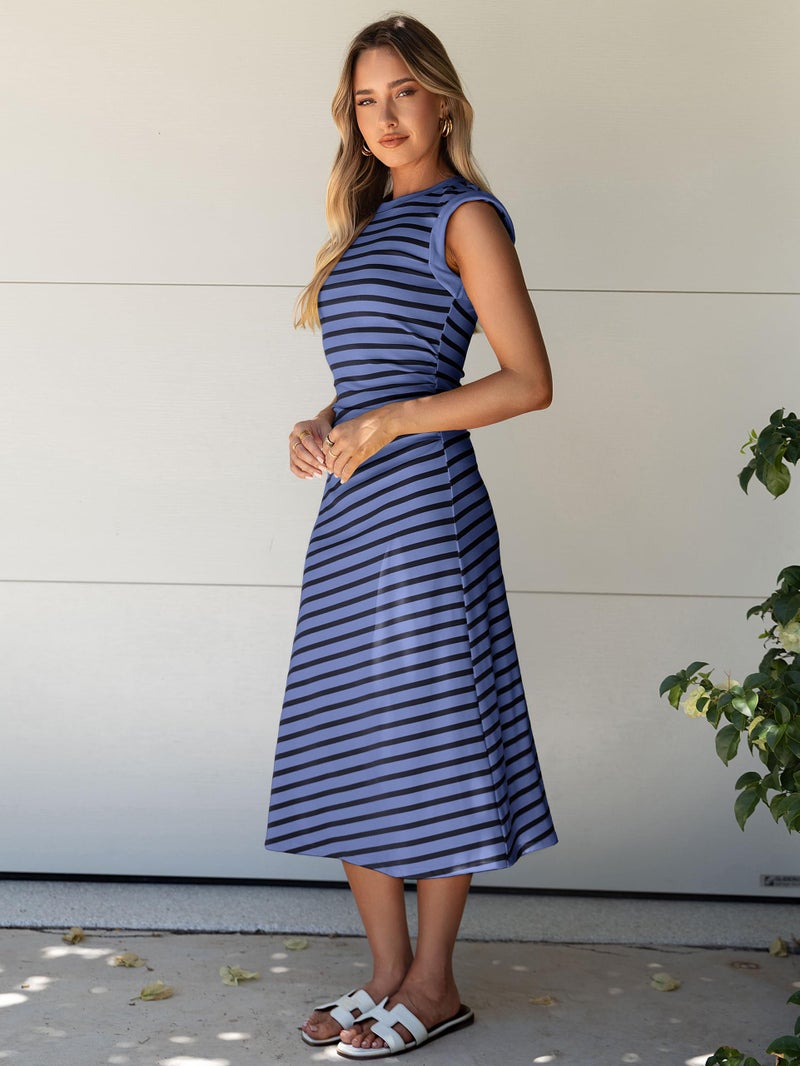 Glamaker Women Summer Tshirt Midi Dress Soft A Line Cap Sleeve Casual Sun Dress for Work Beach Vacation(Dusty Blue L) - Image 4