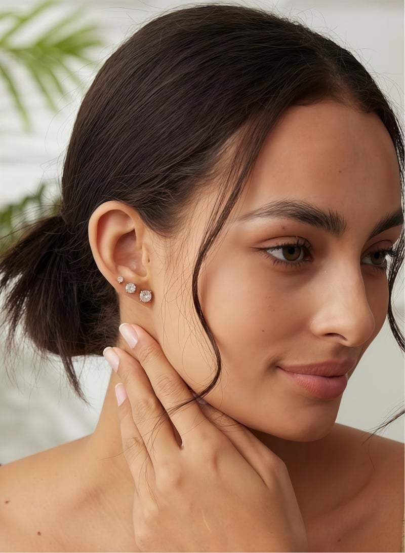 Stud Earrings 6 Pairs Hoop Earrings Set Women Girls, Stainless Steel Piercing Jewelry 6 Size AAA Zircon With Round Cake Ear Stud Earrings 4-Claw Grab Zircon Ear Bone Stud (Gold) - Image 4