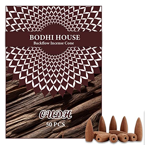 Bodhi House Backflow Natural Incense Dhoop Cones | Essential Oil Fragrant Matrix Incense Cones for Backflow Burner, Smoke Fountain | Charcoal Free Backflow Dhoop | 50 Pcs, Oudh Fragrance - Image 1
