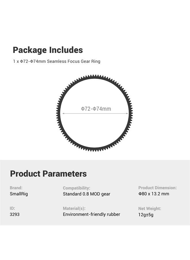 SmallRig Seamless Focus Gear Ring (72mm to 74mm) - 3293 - Image 2