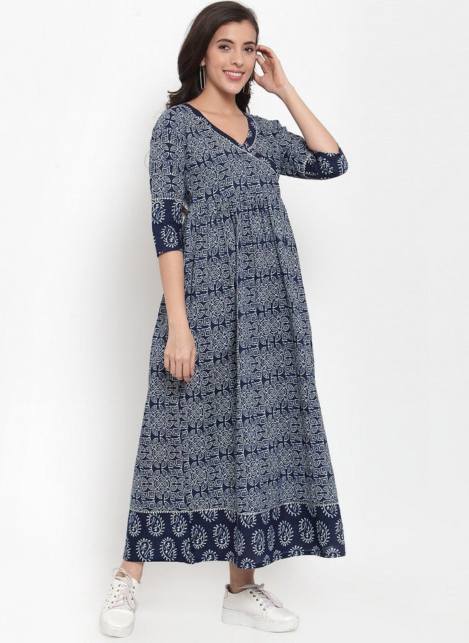 Indibelle Women Blue Printed Maxi Dress - Image 3