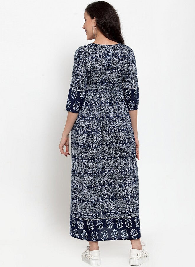 Indibelle Women Blue Printed Maxi Dress - Image 4