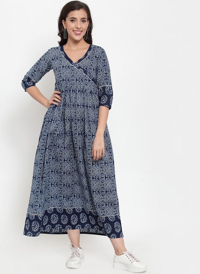 Indibelle Women Blue Printed Maxi Dress - Image 1