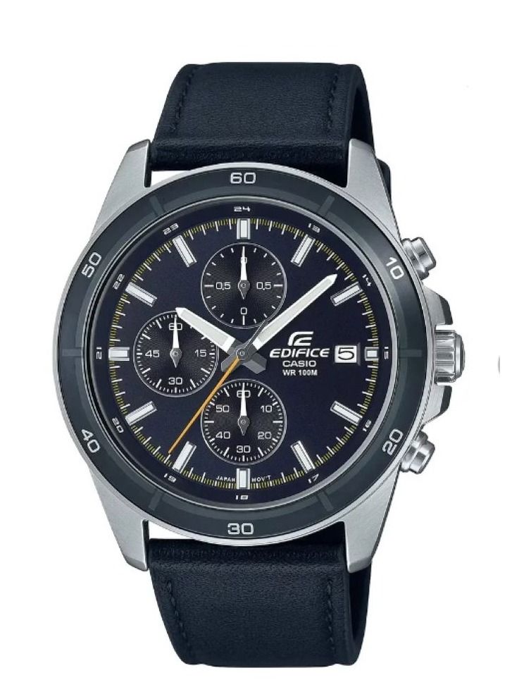 كاسيو ساعة كاسيو للرجال اديفيس كرونوغراف مينا اسود شاشة عرض التاريخ سوار جلدي EFR-526L-2CVUD