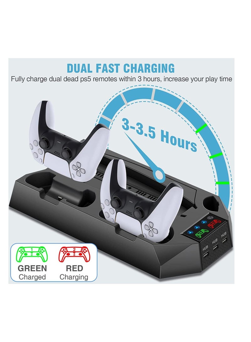 PS5 Stand with Cooling Station and Dual Controller Charging Station for PS5 Digital Edition, PS5 Disc Version, PS5 Cooling Fan with Headset Holder and 3 Adjustable Fan Speeds (Black) - Image 4