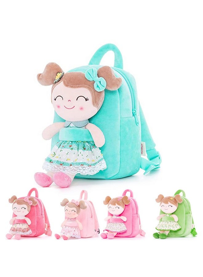 Gloveleya Kids Backpacks Girls Backpack Plush Bags with Soft Baby Doll Green 9" - Image 1