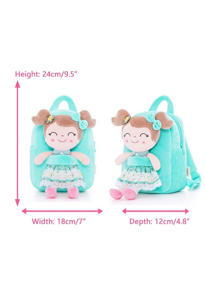 Gloveleya Kids Backpacks Girls Backpack Plush Bags with Soft Baby Doll Green 9" - Image 2