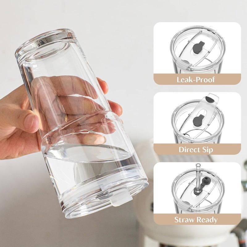 INSETLAN 20oz Clear Glass Cup with Lid and Glass Straw, Set of 2 Thickened Glass Coffee Tumblers, Drinking Glasses with Straw for Smoothie, Tea, Milk, Whiskey, Water and More – Elegant & Durable - Image 4