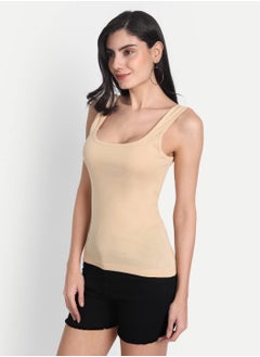 Aimly Aimly Women's Cotton Sleeveless Beige & White Camisole Slip Spaghetti Pack of 2  - Image 5