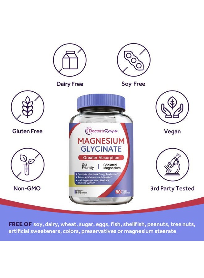 Doctor's Recipes مكمل مغنيسيوم جليسينات، مخلب الأحماض الأمينية، غير مخفف، عالي الامتصاص، سهل على المعدة، يدعم الهدوء، العظام، العضلات، القلب، الطاقة، الأعصاب، 90 كبسولة نباتية - Image 5
