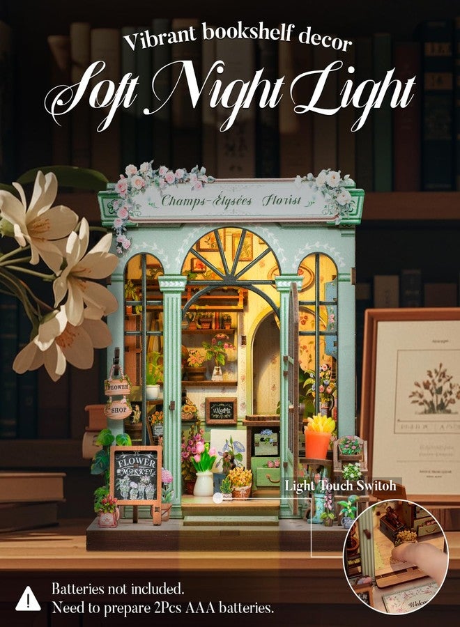 Cutefun Book Nook Kit - DIY Miniature Dollhouse Kit for Adults and Teens, French Flower Shop Mini House Building Kit with LED, 3D Wooden Puzzle for Beginner Creative Gifts (Champs-Élysées Florist) - Image 3