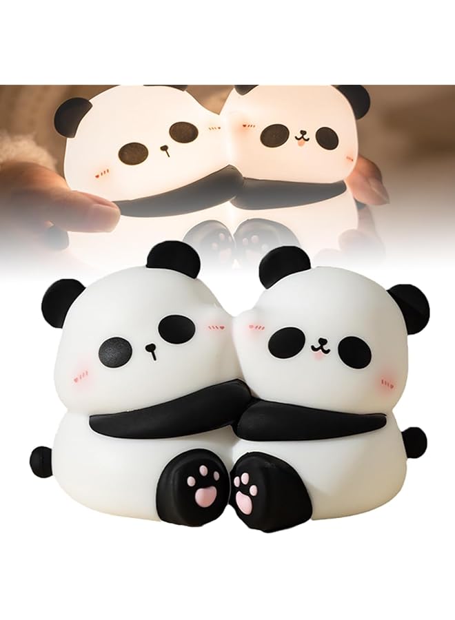 The Bros Night Light, Panda Hug Night Light, Silicone Bedside Panda Hug Touch Light with 30 Min Timer, 3 Level Dimmable, Hidden Indicator Light, Portable Rechargeable Pat Light for Living Room, Bedroom - Image 1