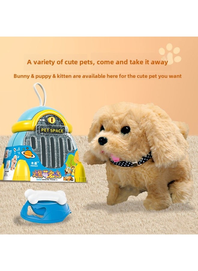 Children's Electric Simulation Sound Plush Cute Pet Rabbit Dog Cat Toy Portable Storage Rocket Station Pet Cabin-Color:(Electric Plush Dog) Rocket Cute Pet Station  - Image 3