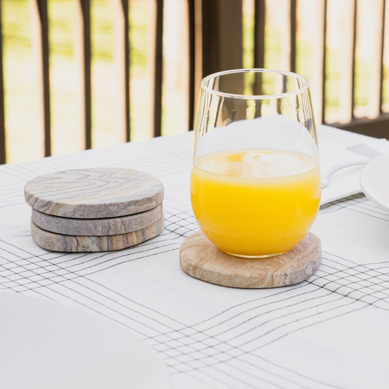 Cork & Mill Absorbent Coasters Set of 4 - Water Absorbing Sandstone Coasters for Drinks - Perfect for Coffee Table, Office Desk, Outdoor, Bedroom Nightstand - 4" Round - Unique Irregular Edge Design - Image 4