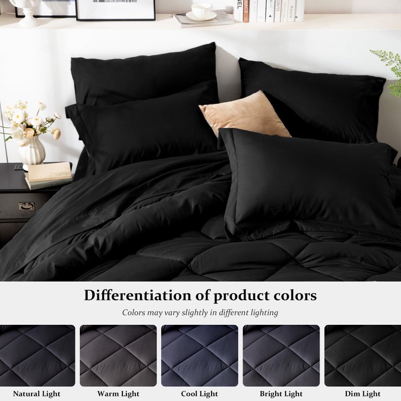 Newspin King Comforter Set Black - Bed in a Bag King Size 8 Pieces, All Season Bed Set, Fluffy Comforter Set with Sheets, Sheet Set Quilt Blanket, Pillowcases & Shams & Bed Skirt - Image 4