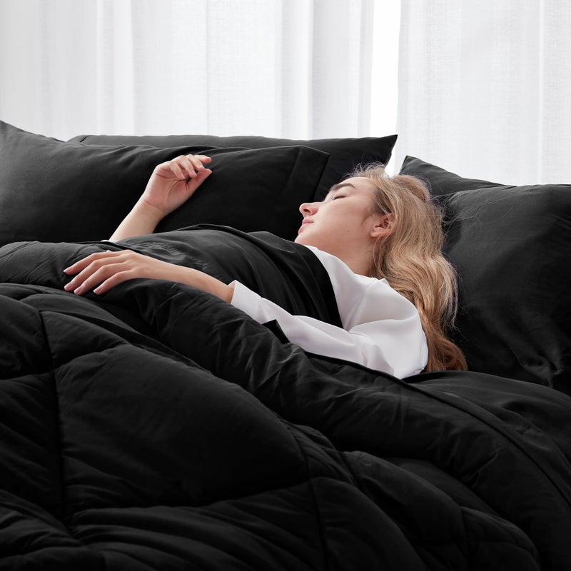 Newspin King Comforter Set Black - Bed in a Bag King Size 8 Pieces, All Season Bed Set, Fluffy Comforter Set with Sheets, Sheet Set Quilt Blanket, Pillowcases & Shams & Bed Skirt - Image 2