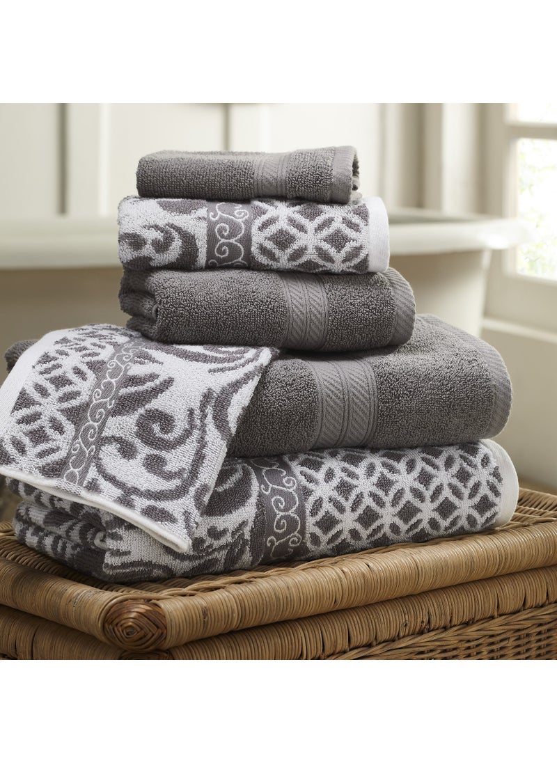 Modern Threads Modern Threads Trefoil Filigree 6Piece Reversible Yarn Dyed Jacquard Towel Set  Bath Towels Hand Towels  Washcloths  Super Absorbent  Quick Dry  100 Combed Cotton 