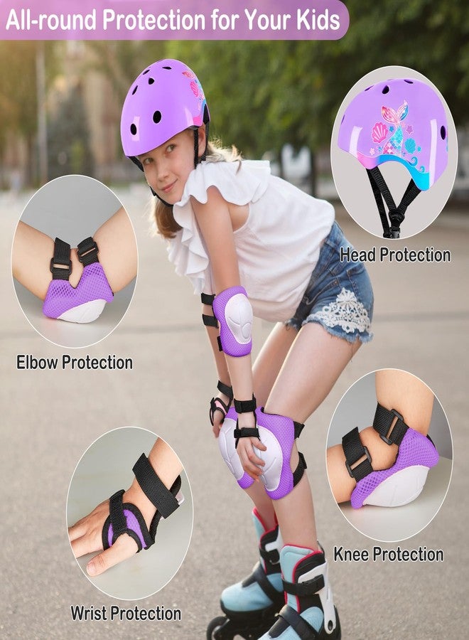 FIODAY Toddler Bike Helmet Kids Helmet Mermaid Knee Pads and Elbow Pads Set Adjustable Protective Gear Set with DIY Stickers for Girls Age 3-5-8 Years - Image 3