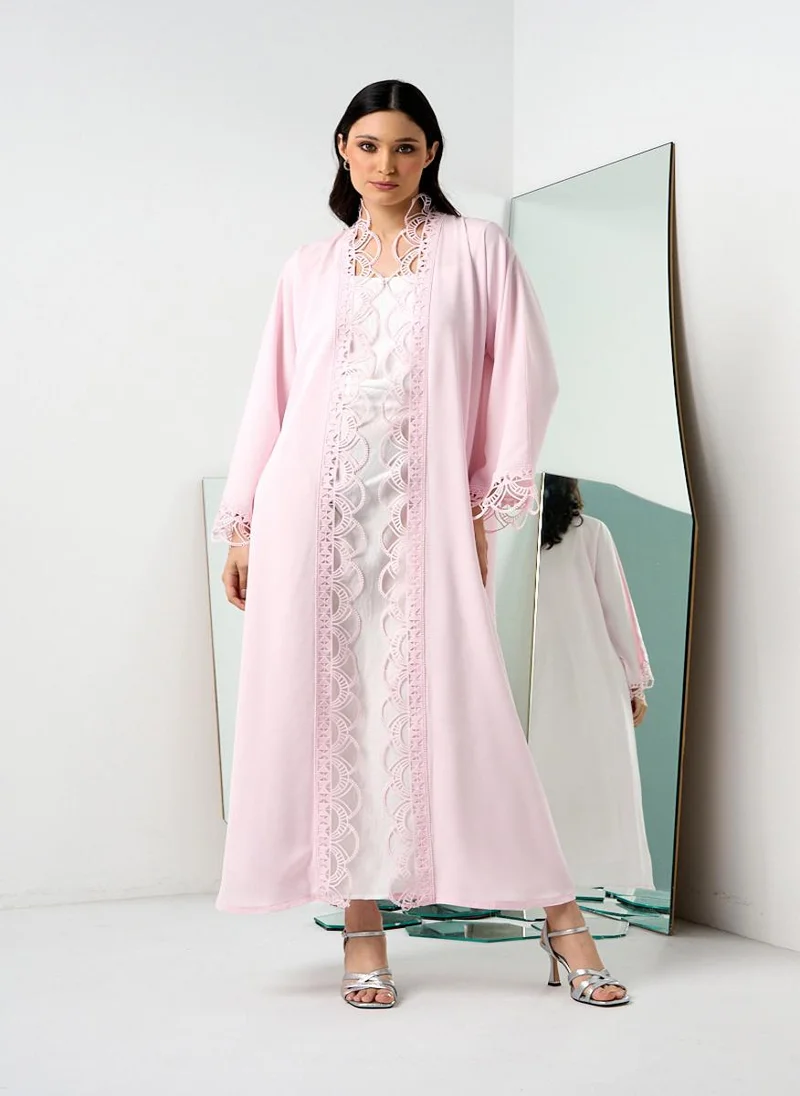 Couturelabs Pink Lace Abaya with Sheila