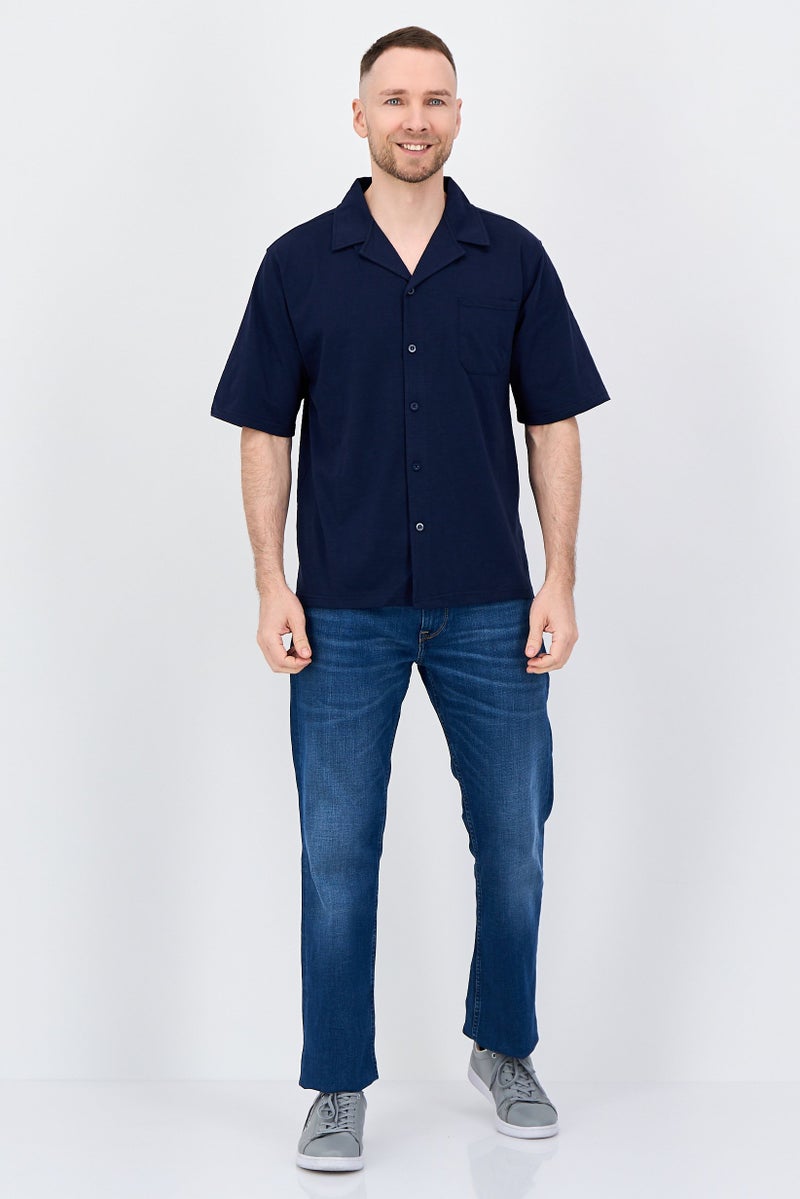 Aeropostale Men Regular Fit Short Sleeve Plain Casual Shirt, Dark Navy - Image 4