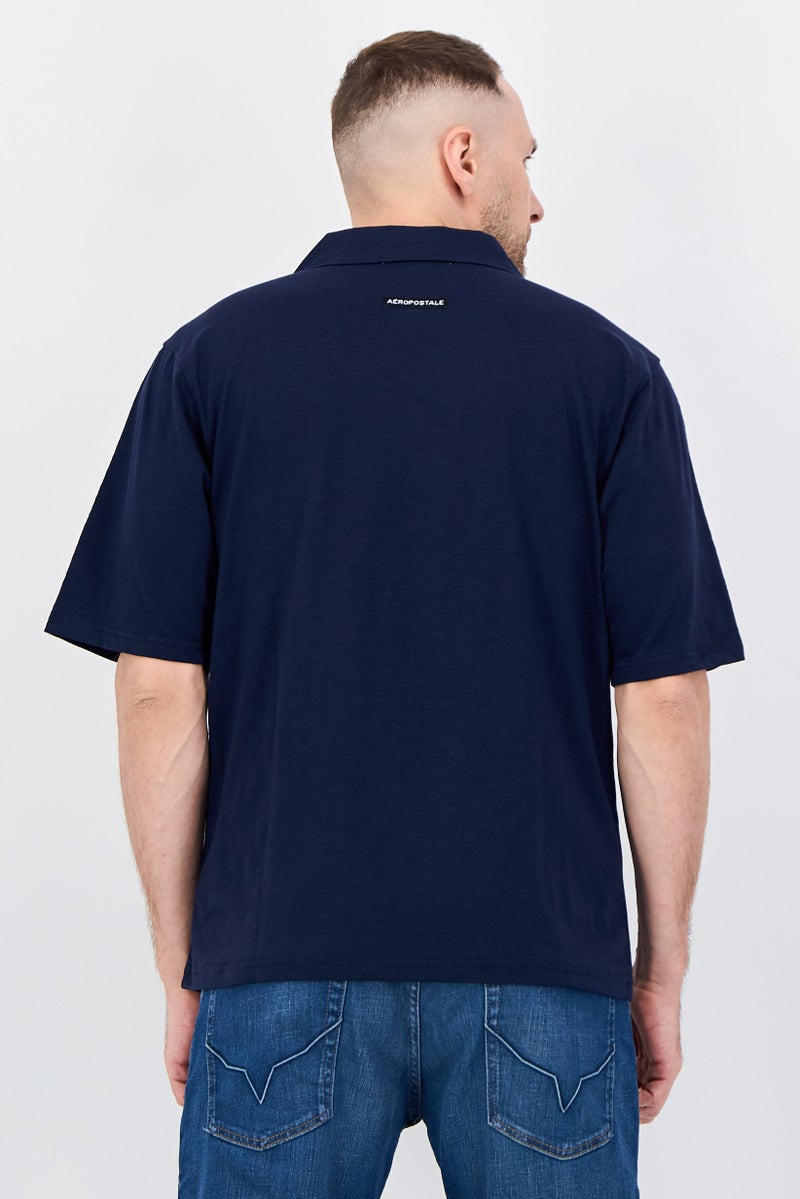 Aeropostale Men Regular Fit Short Sleeve Plain Casual Shirt, Dark Navy - Image 3