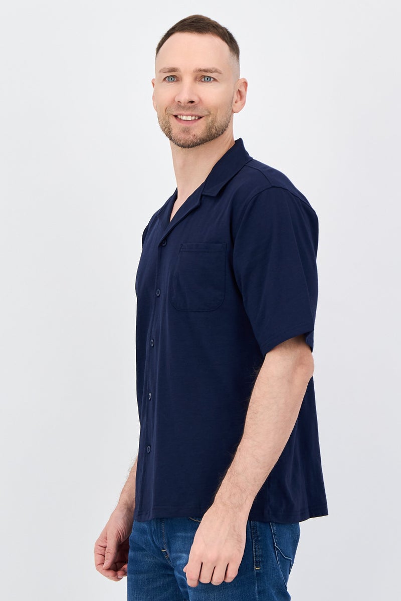 Aeropostale Men Regular Fit Short Sleeve Plain Casual Shirt, Dark Navy - Image 2