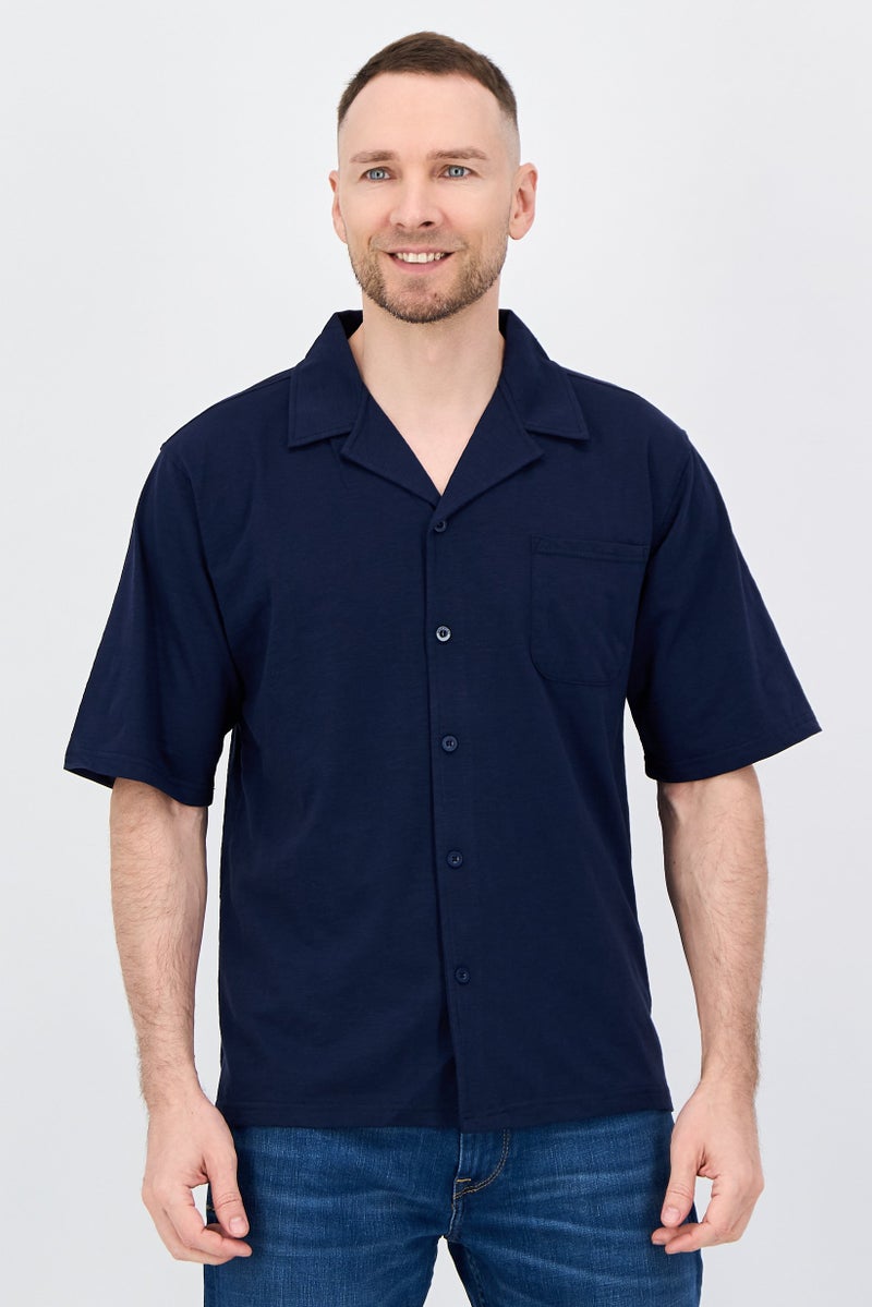 Aeropostale Men Regular Fit Short Sleeve Plain Casual Shirt, Dark Navy - Image 1