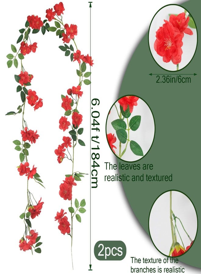 GhuaH 2 Pcs Artificial Flowers Garland for Outdoors Red Faux Gardenia Garland 15.5Ft Silk Rose Hanging Vines Floral for Wedding Arch Party Wall Garden Ceremony Backdrop Fence Spring Decor - Image 2