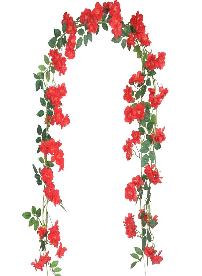 GhuaH 2 Pcs Artificial Flowers Garland for Outdoors Red Faux Gardenia Garland 15.5Ft Silk Rose Hanging Vines Floral for Wedding Arch Party Wall Garden Ceremony Backdrop Fence Spring Decor - Image 1