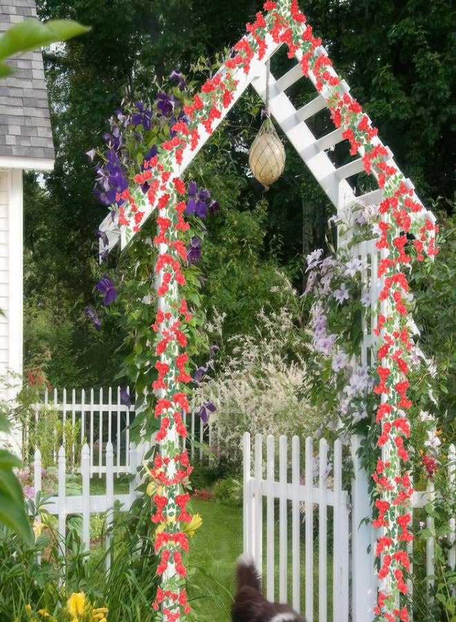 GhuaH 2 Pcs Artificial Flowers Garland for Outdoors Red Faux Gardenia Garland 15.5Ft Silk Rose Hanging Vines Floral for Wedding Arch Party Wall Garden Ceremony Backdrop Fence Spring Decor - Image 3