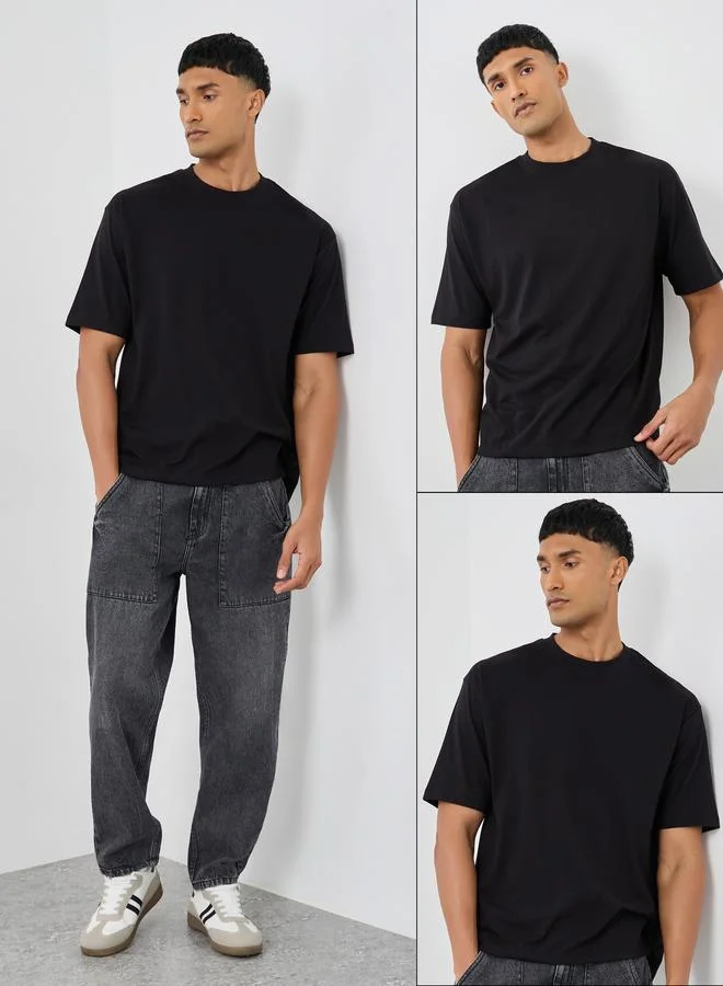 Styli Pack of 2 - Cotton Rich Oversized Crew Neck T-Shirt