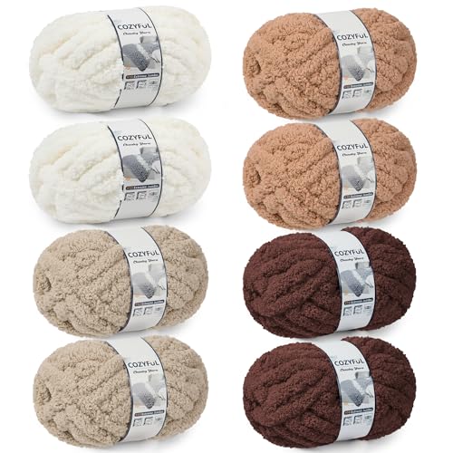 Cozyful Chunky Yarn for Hand Knitting - #10 Chunky Chenille Yarn, Jumbo Big Thick Chunky Yarns for Crocheting, Super Bulky Chunky Knit Blanket Yarns, 8 Skein (22yd, 8oz/Skein), Cream & Multi Coffee - Image 1