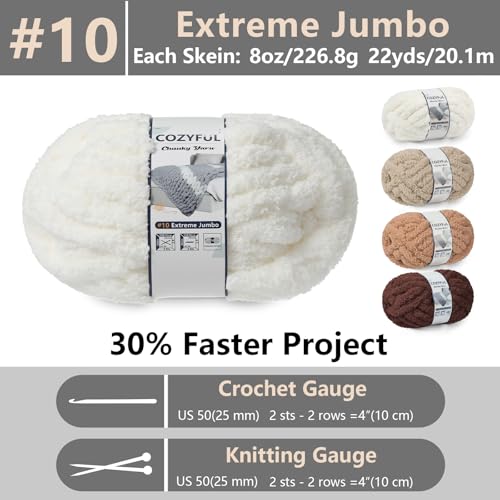 Cozyful Chunky Yarn for Hand Knitting - #10 Chunky Chenille Yarn, Jumbo Big Thick Chunky Yarns for Crocheting, Super Bulky Chunky Knit Blanket Yarns, 8 Skein (22yd, 8oz/Skein), Cream & Multi Coffee - Image 2