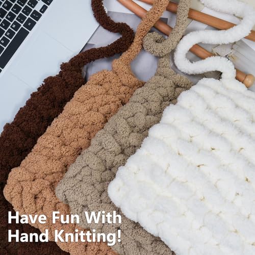 Cozyful Chunky Yarn for Hand Knitting - #10 Chunky Chenille Yarn, Jumbo Big Thick Chunky Yarns for Crocheting, Super Bulky Chunky Knit Blanket Yarns, 8 Skein (22yd, 8oz/Skein), Cream & Multi Coffee - Image 5