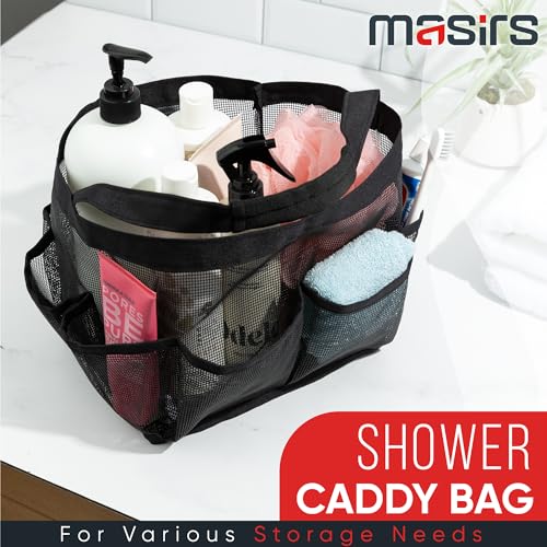 Masirs Shower Caddy Mesh - 9 Pocket Portable Bathroom Organizer Tote for Travel, Gym & Dorm - Collapsible Small Shower Caddy Bag to Hold Toiletries & Essentials (Black) - Image 2