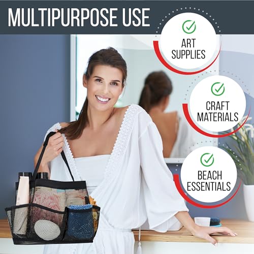 Masirs Shower Caddy Mesh - 9 Pocket Portable Bathroom Organizer Tote for Travel, Gym & Dorm - Collapsible Small Shower Caddy Bag to Hold Toiletries & Essentials (Black) - Image 4