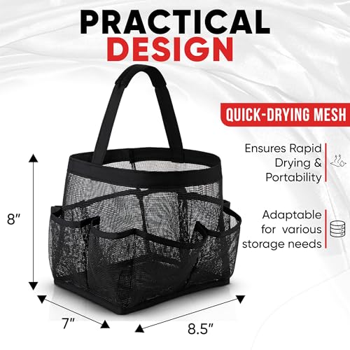 Masirs Shower Caddy Mesh - 9 Pocket Portable Bathroom Organizer Tote for Travel, Gym & Dorm - Collapsible Small Shower Caddy Bag to Hold Toiletries & Essentials (Black) - Image 3
