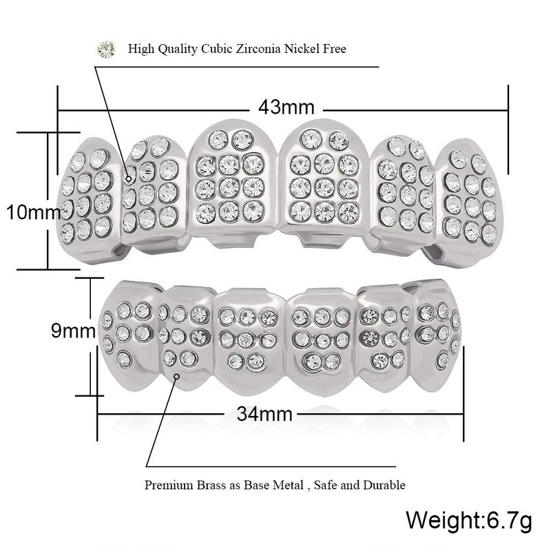 LuReen Silver 6 Teeth Grillz Hip Hop Joker Diamond Top & Bottom Teeth Caps Grillz Set for Teeth Rapper Costume Cosplay - Image 4