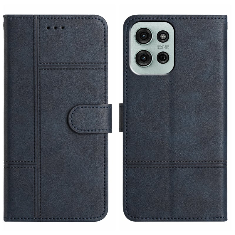 HuHa Protective Cover For Motorola Moto G75 Cowhide Texture Stitching Leather Phone Case(Dark Blue) - Image 1