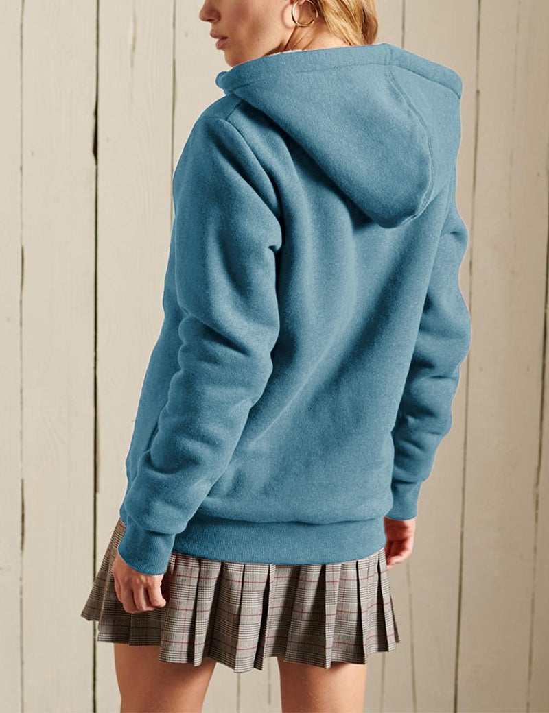 Yeokou Women's Casual Full Zip Up Sherpa Lined Hoodie Sweatshirt Jacket Coat (DustyBlue-XL) - Image 4