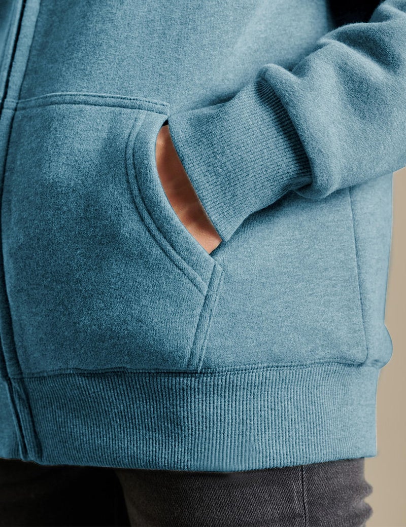 Yeokou Women's Casual Full Zip Up Sherpa Lined Hoodie Sweatshirt Jacket Coat (DustyBlue-XL) - Image 5