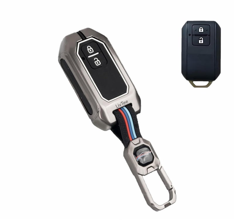 LivTee Metal Key Cover Compatible with Baleno, Grand Vitara, XL6, Swift, Brezza, Celerio, Ignis, Ertiga, Dzire, Fronx, Urban Cruiser, Rumion, Glanza, Hyryder 2 Button Smart Key case Shell (D-Suzuki) - Image 1
