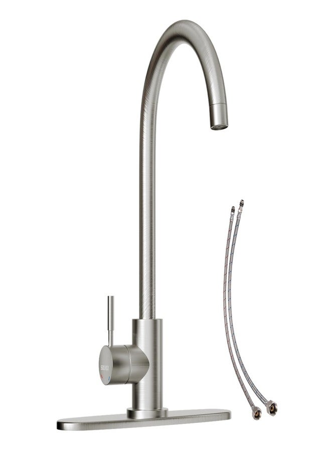 SOLVEX Kitchen Sink Faucet Single Handle High Arc Kitchen Faucet Stainless Steel Brushed Commercial Sink Faucets Modern 1 or 3 Hole Faucet with Deck Plate SP-10020-1 - Image 1