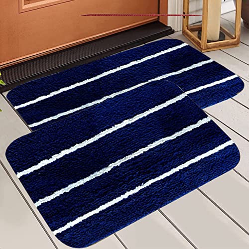 MODERN FAB mats with Anti Skid Rubber Backing,Colour Blue 3 Line Set of 2 (40 x 60 cm) - Image 1