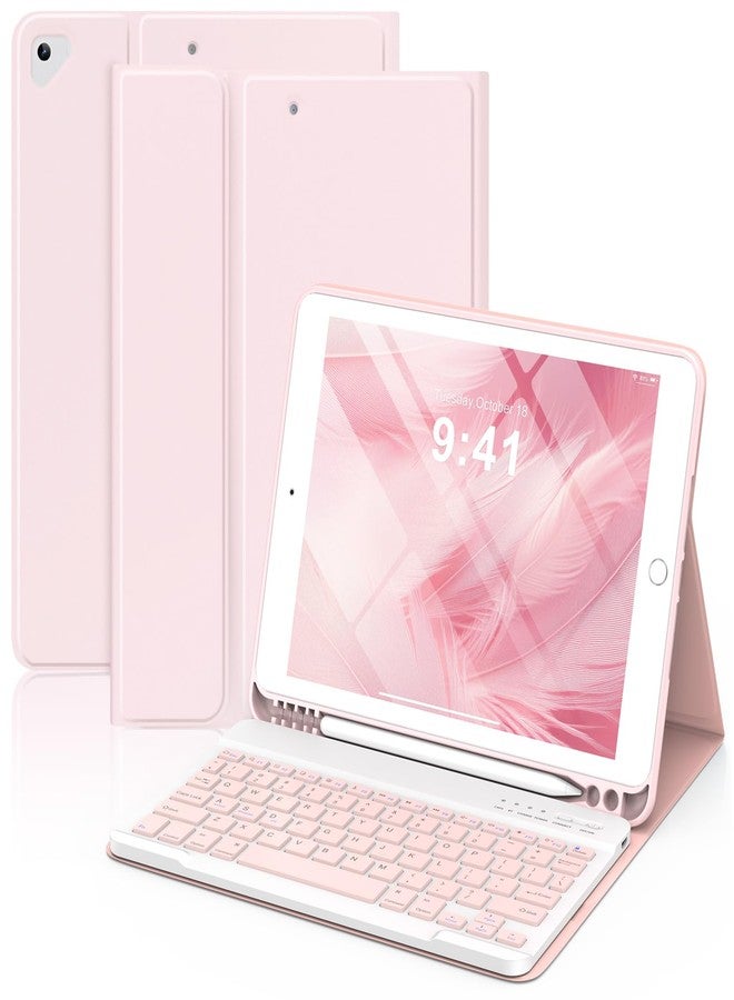 KBCASE Keyboard Case for iPad 9th/8th/7th Generation 2021/2020/2019, Compatible with iPad Air 3/Pro 10.5, Detachable Wireless Keyboard Case with Pencil Holder (Light Pink) - Image 1