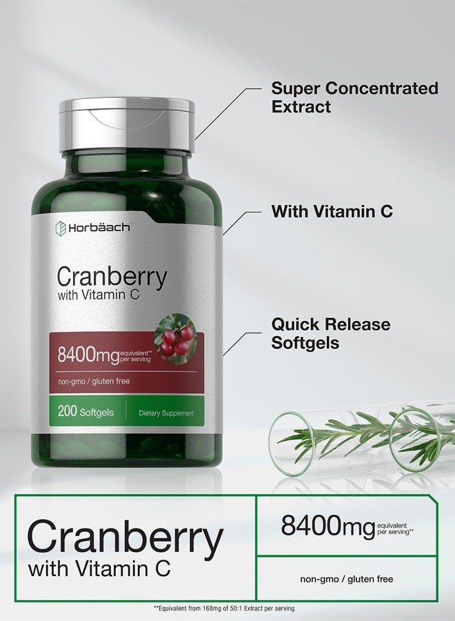 Horbaach Cranberry Pills with Vitamin C | 8400mg | 200 Softgels | Concentrate Extract Supplement | Non-GMO, Gluten Free - Image 4