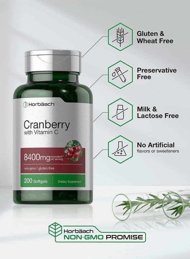 Horbaach Cranberry Pills with Vitamin C | 8400mg | 200 Softgels | Concentrate Extract Supplement | Non-GMO, Gluten Free - Image 5