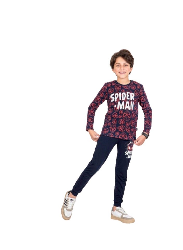 Boys' pajamas, burgundy T-shirt and navy blue pants