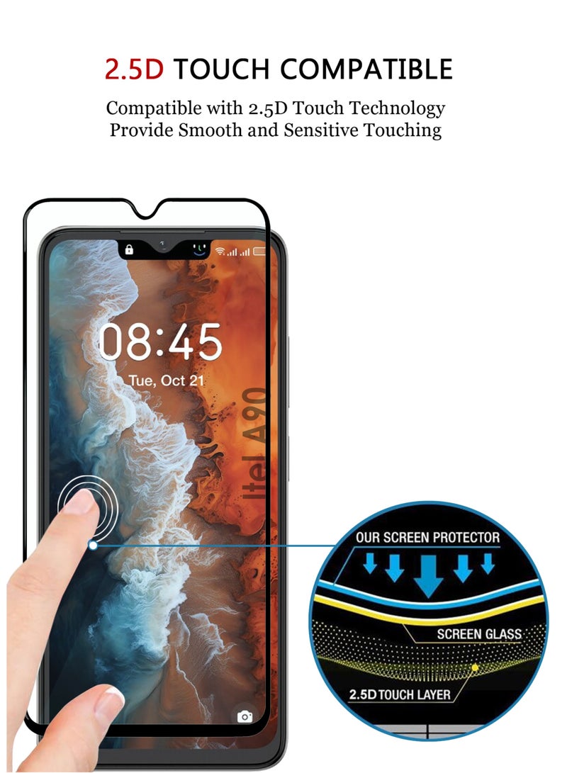 واقي شاشة لهاتف Itel A90 | زجاج مقسّى متوافق مع Itel A90 | واقي شاشة عالي الدقة بالكامل، زجاج مقسّى مقاوم للخدش، تغطية كاملة من الحافة إلى الحافة، مع طقم تركيب سهل - أسود - Image 5